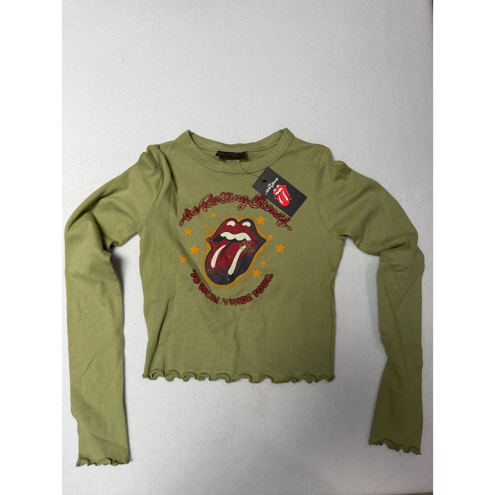 Cotton On The Rolling Stones 78 World Wide Tour Long Sleeve Crop Top Green S